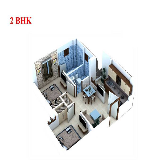 Floor plan of 2 BHK 416 Sq. Ft. Apartment in Shree Aashrya Emerald, Jaipur