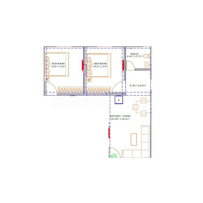Floor plan of 2 BHK 543 Sq. Ft. Apartment in Shree Balaji Heights Sirsi, Jaipur