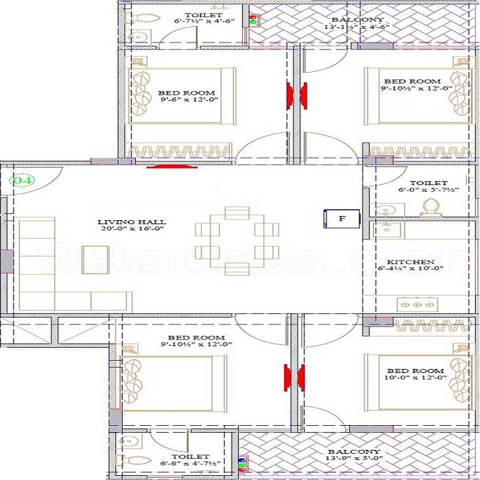 Floor plan of 4 BHK 1006 Sq. Ft. Apartment in Shree Balaji Heights Sirsi, Jaipur