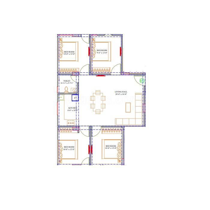 4 BHK 1010 Sq. Ft. Apartment