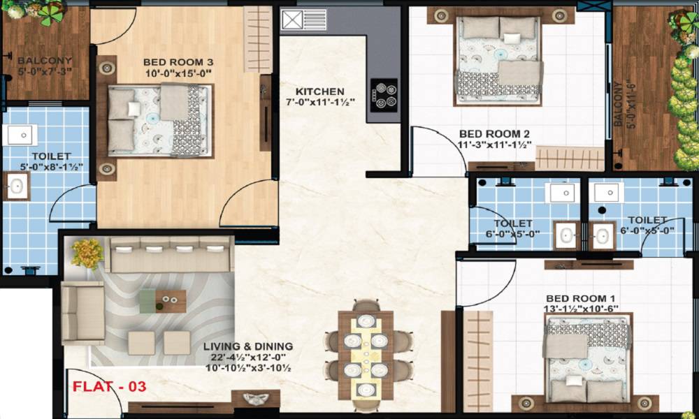 Floor plan of 3 BHK 920 Sq. Ft. Apartment in Shree Jee Anchal, Jaipur