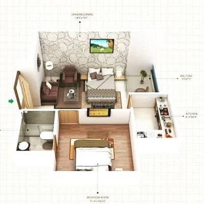 Floor plan of 1 BHK 373 Sq. Ft. Apartment in Shree Panorama Greens, Jaipur