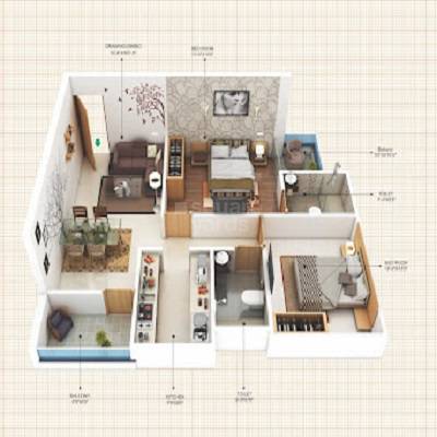 Floor plan of 2 BHK 635 Sq. Ft. Apartment in Shree Panorama Greens, Jaipur