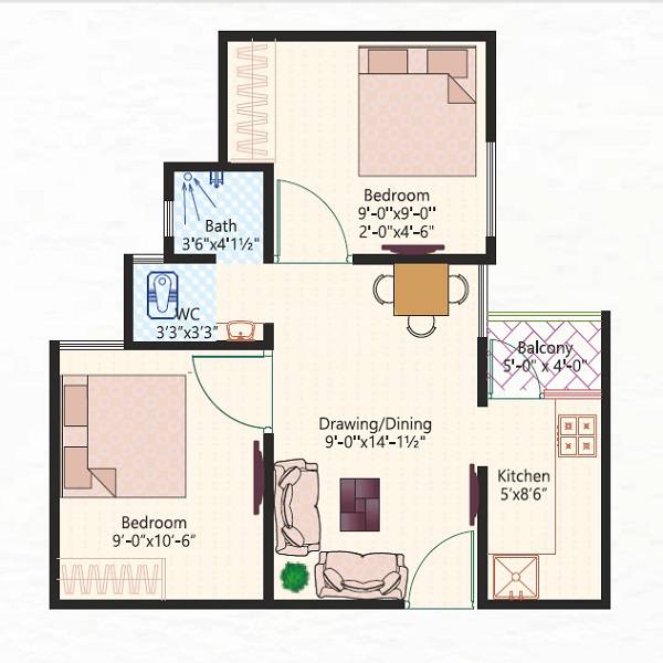 2 BHK 401 Sq. Ft. Apartment