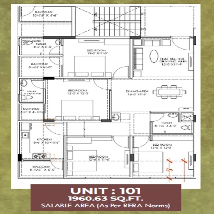 Floor plan of 4 BHK 1960 Sq. Ft. Apartment in Shree Vinayak Homes Golyavas, Jaipur