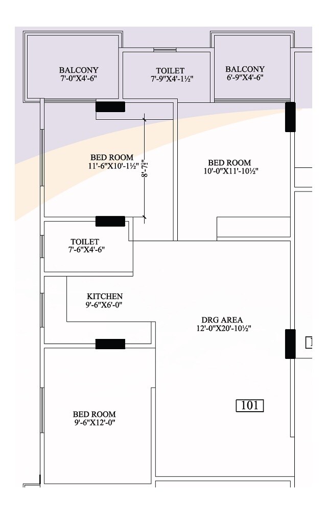 Floor plan of 3 BHK 1168 Sq. Ft. Apartment in Shri Anandam Heights 2, Jaipur