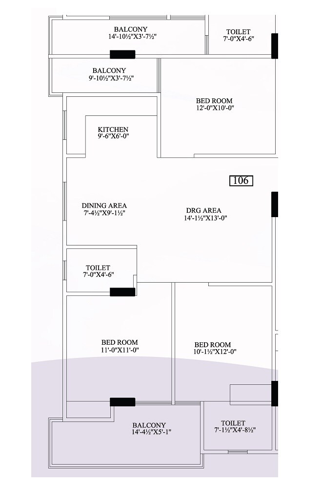 Floor plan of 3 BHK 1244 Sq. Ft. Apartment in Shri Anandam Heights 2, Jaipur