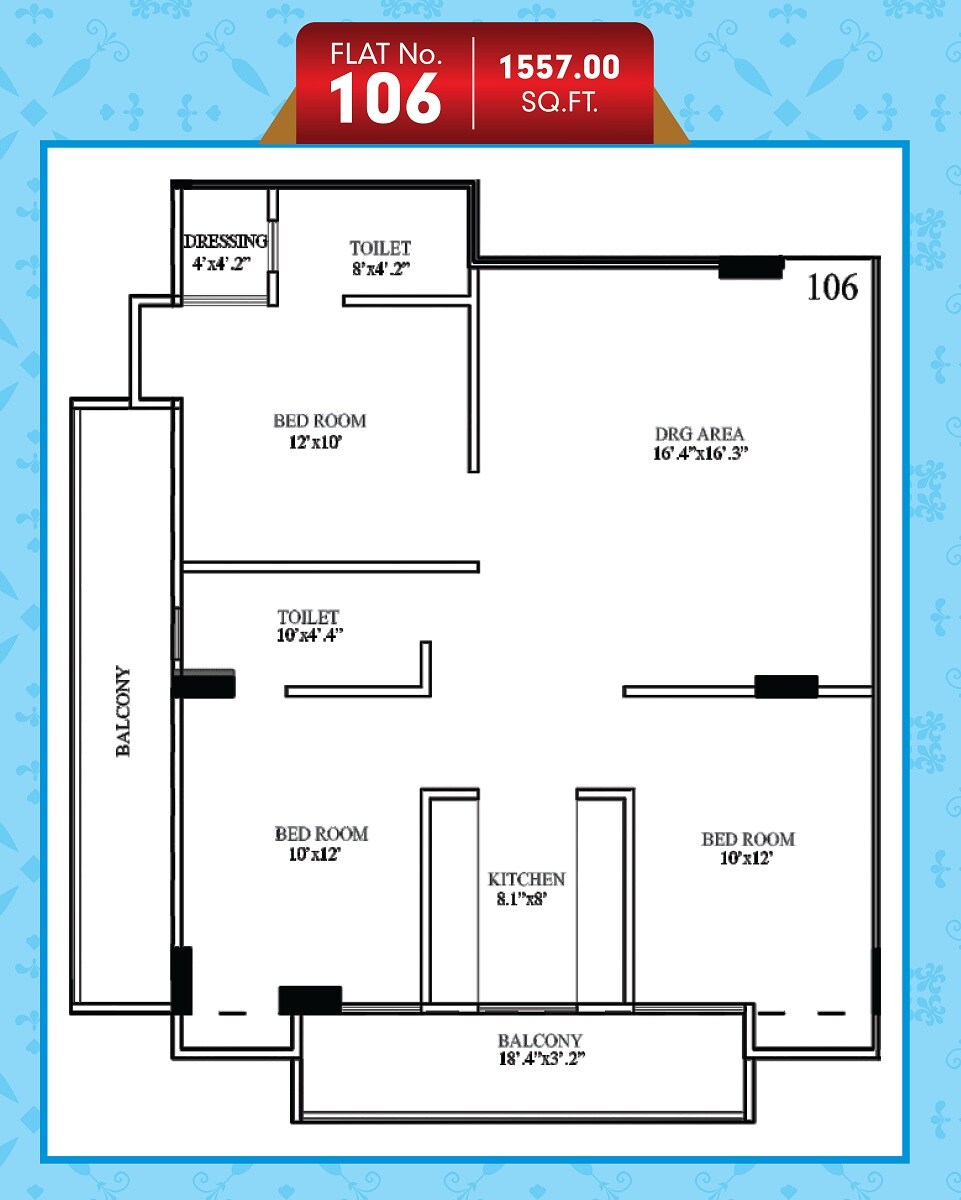 Floor plan of 3 BHK 1558 Sq. Ft. Apartment in Shri Anandam Heights 3, Jaipur