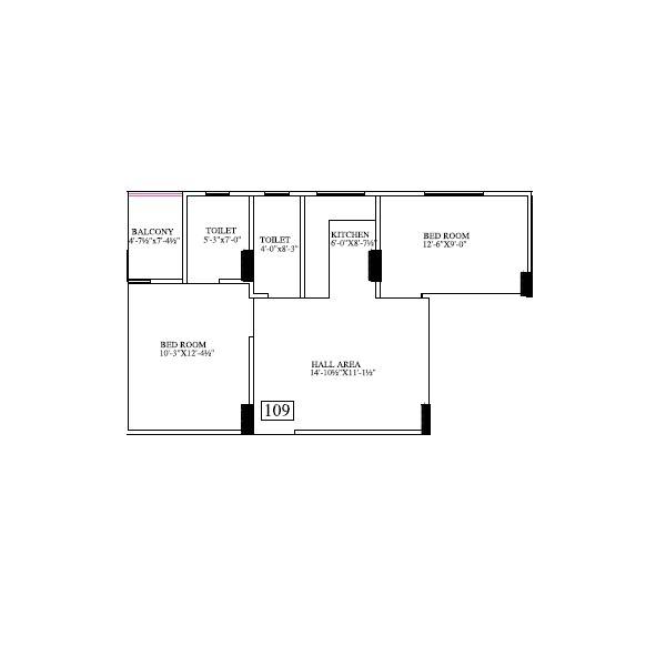 Floor plan of 2 BHK 537 Sq. Ft. Apartment in Shri Anandam Heights, Jaipur