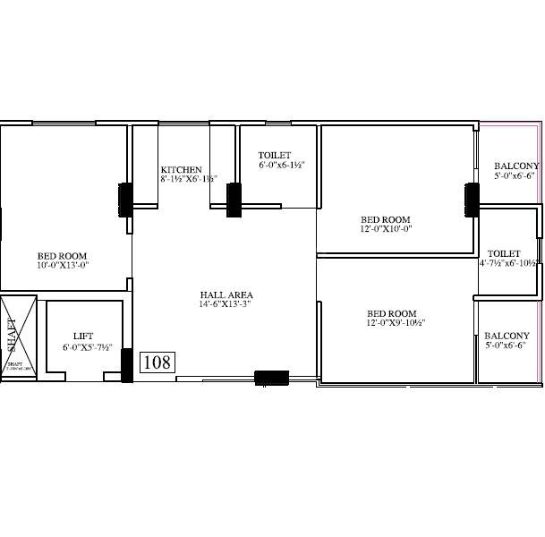 Floor plan of 3 BHK 707 Sq. Ft. Apartment in Shri Anandam Heights, Jaipur
