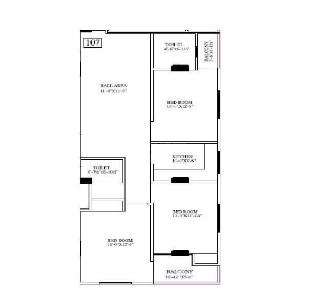 Floor plan of 3 BHK 859 Sq. Ft. Apartment in Shri Anandam Heights, Jaipur