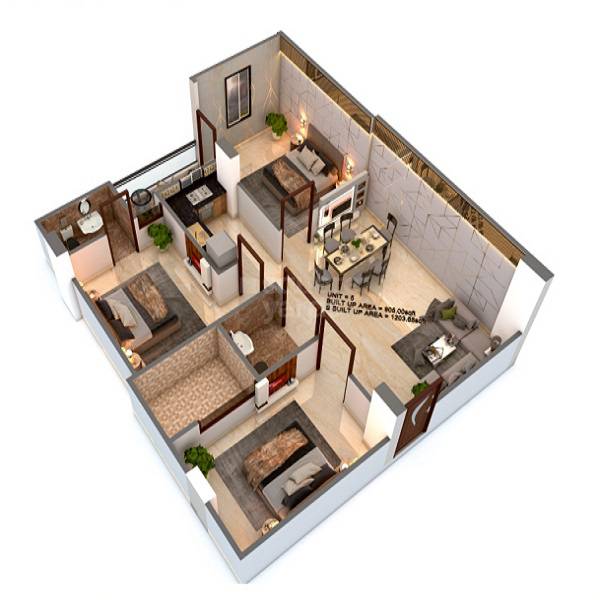 Floor plan of 3 BHK 780 Sq. Ft. Apartment in Shri Balaji Heights I, Jaipur