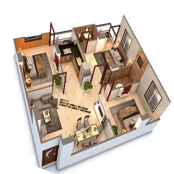 Floor plan of 3 BHK 870 Sq. Ft. Apartment in Shri Balaji Heights I, Jaipur