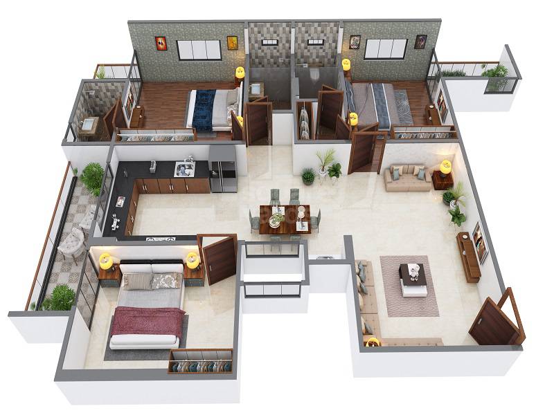 Floor plan of 3 BHK 1080 Sq. Ft. Apartment in Shri BD Prime, Jaipur