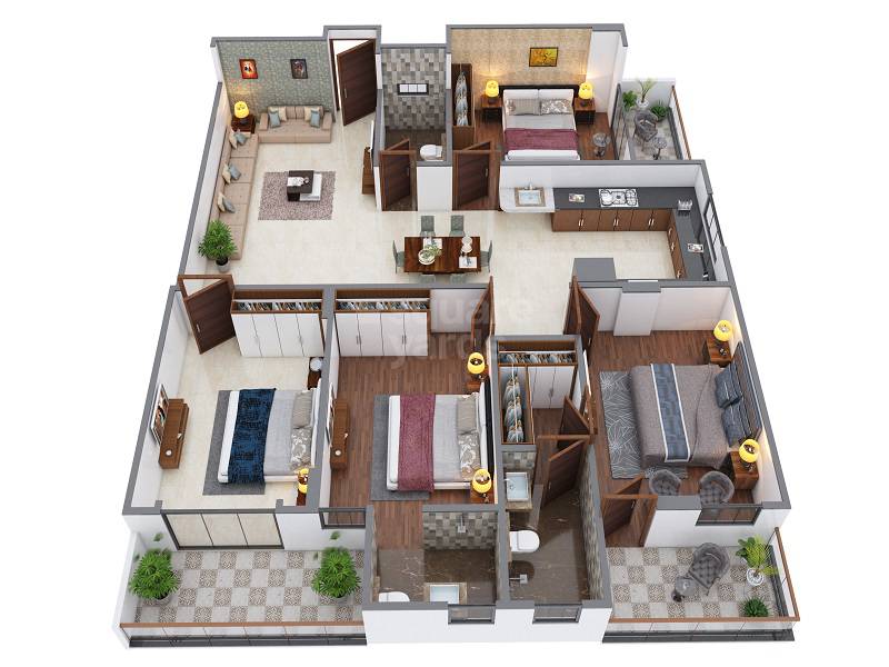 Floor plan of 4 BHK 1165 Sq. Ft. Apartment in Shri BD Prime, Jaipur