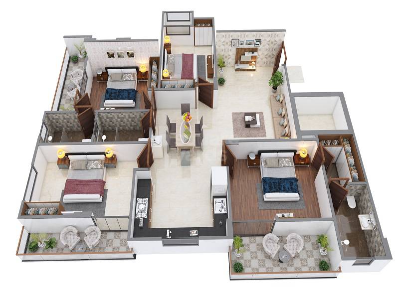 Floor plan of 4 BHK 1239 Sq. Ft. Apartment in Shri BD Prime, Jaipur