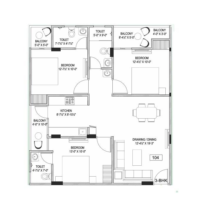 3 BHK 1025 Sq. Ft. Apartment