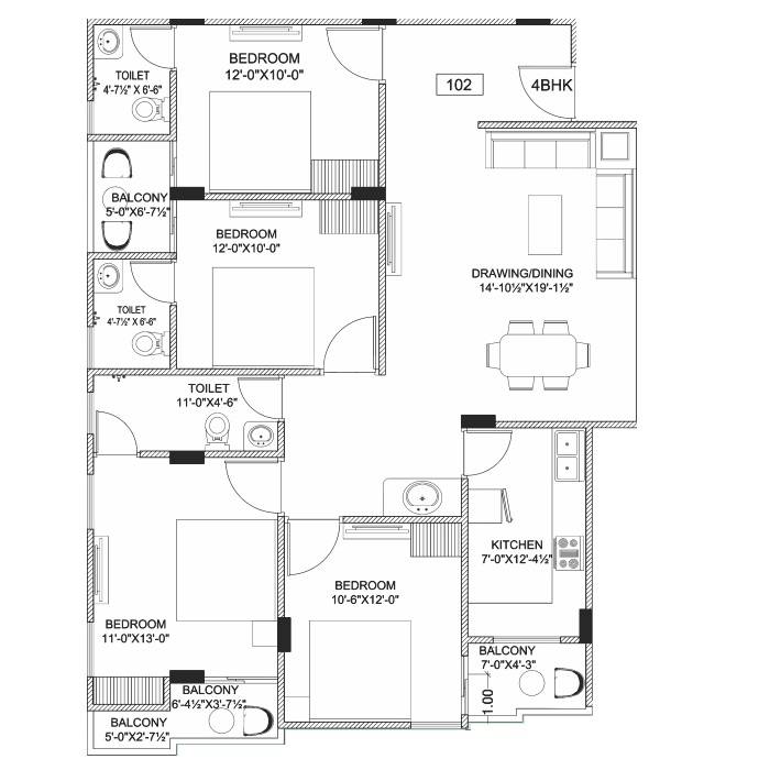 4 BHK 1157 Sq. Ft. Apartment