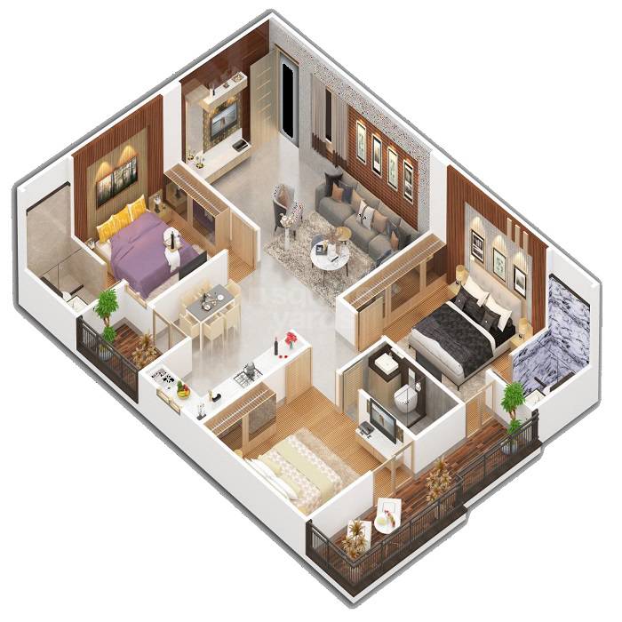 Floor plan of 3 BHK 1037 Sq. Ft. Apartment in Shri Shivam Majestic, Jaipur