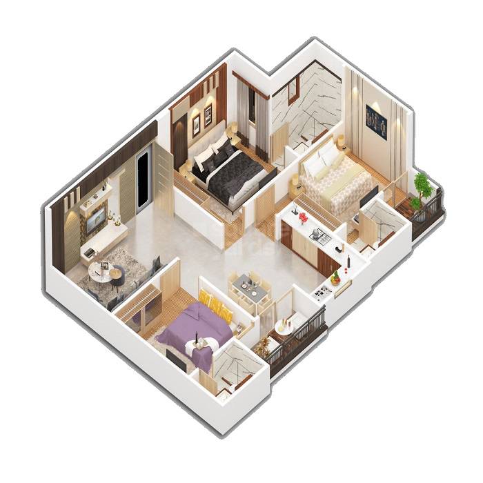 Floor plan of 3 BHK 925 Sq. Ft. Apartment in Shri Shivam Majestic, Jaipur