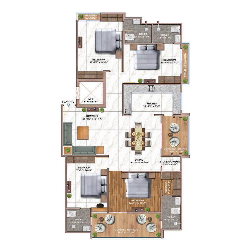 Floor plan of 4 BHK 1470 Sq. Ft. Apartment in Shrinath Kriyansh Hights, Jaipur
