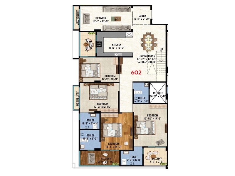 Floor plan of 4 BHK 1542 Sq. Ft. Apartment in Shubh Mangal Prime, Jaipur