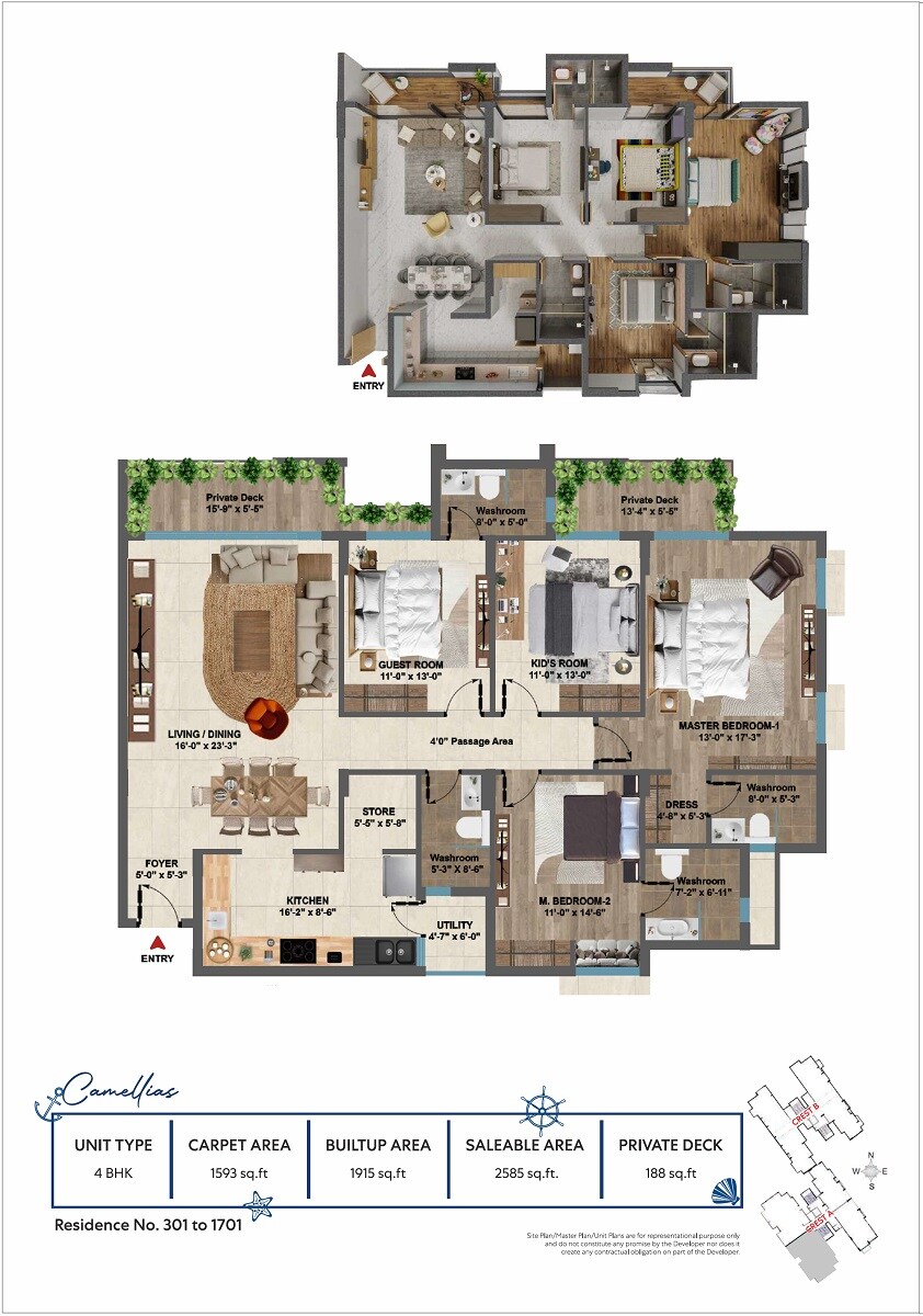 Floor plan of 4 BHK 2585 Sq. Ft. Apartment in Shubhashish Marina, Jaipur