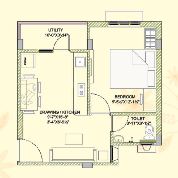 Floor plan of 1 BHK 317 Sq. Ft. Apartment in Shubhashish Ram Awas, Jaipur