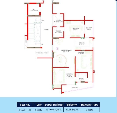 3 BHK 1370 Sq. Ft. Apartment