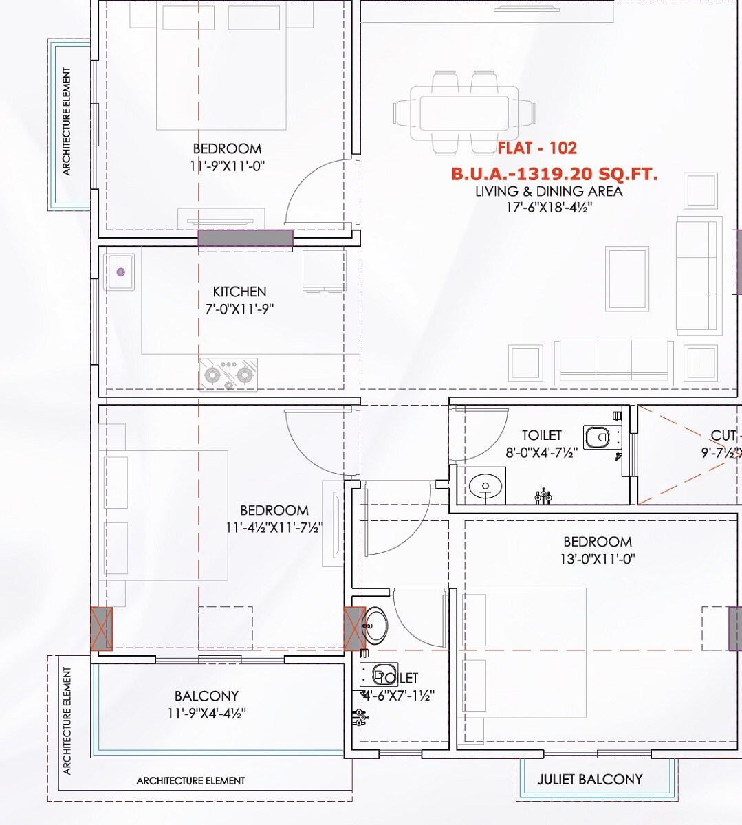 Floor plan of 4 BHK 1847 Sq. Ft. Apartment in Shyam The Royal Crown, Jaipur