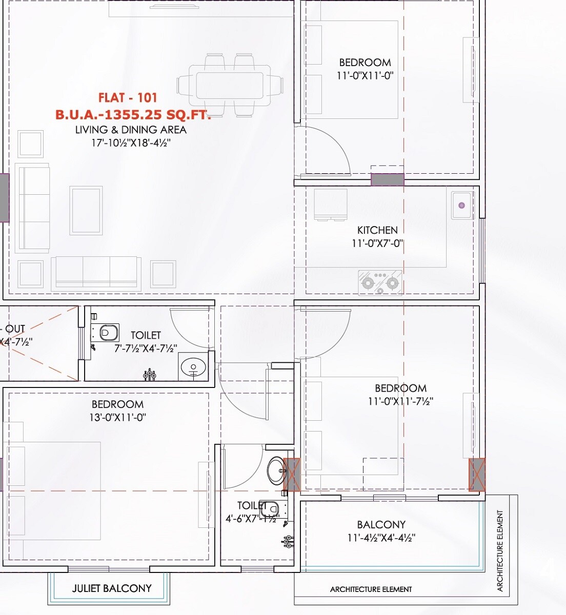 Floor plan of 4 BHK 1897 Sq. Ft. Apartment in Shyam The Royal Crown, Jaipur