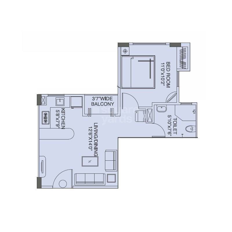 Floor plan of 1 BHK 369 Sq. Ft. Apartment in Siddha Aangan, Jaipur
