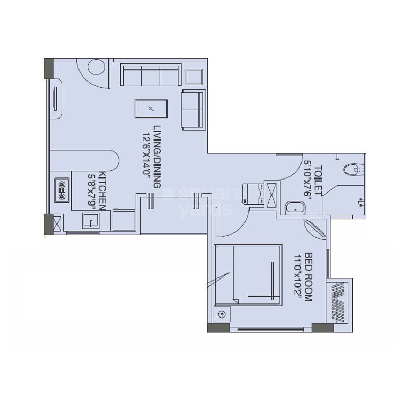 Floor plan of 1 BHK 409 Sq. Ft. Apartment in Siddha Aangan, Jaipur