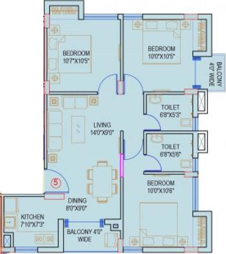 Floor plan of 3 BHK 712 Sq. Ft. Apartment in Siddha Aangan, Jaipur