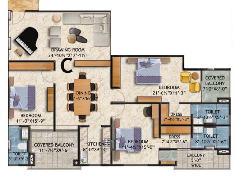 3 BHK 2156 Sq. Ft. Apartment