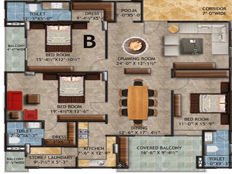 3 BHK 969 Sq. Ft. Apartment