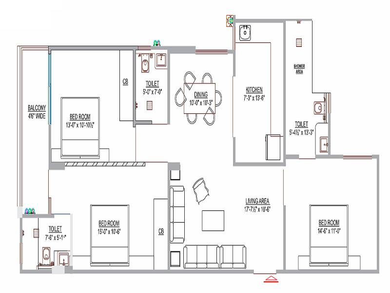 Floor plan of 3 BHK Apartment - 1618 sq. ft. in Siddhi The City Park, Jaipur