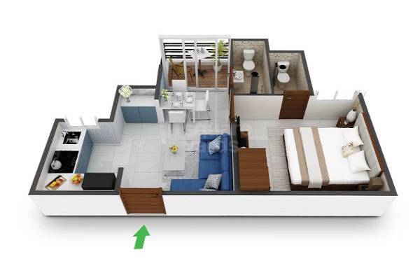 Floor plan of 1 BHK 396 Sq. Ft. Apartment in SKG Saavyas, Jaipur