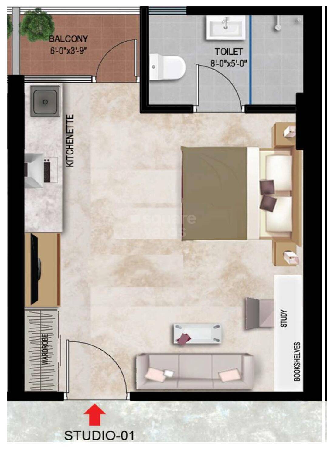 Floor plan of 274 Sq. Ft. Studio in Skyline Fresco, Jaipur