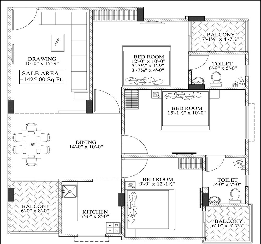 3 BHK 1425 Sq. Ft. Apartment