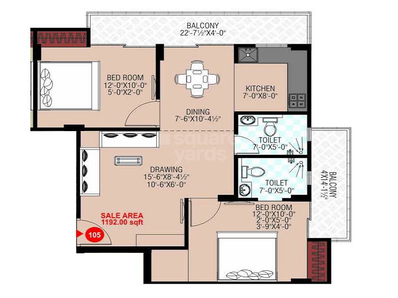 Floor plan of 2 BHK 1192 Sq. Ft. Apartment in Somya Sky Rise, Jaipur