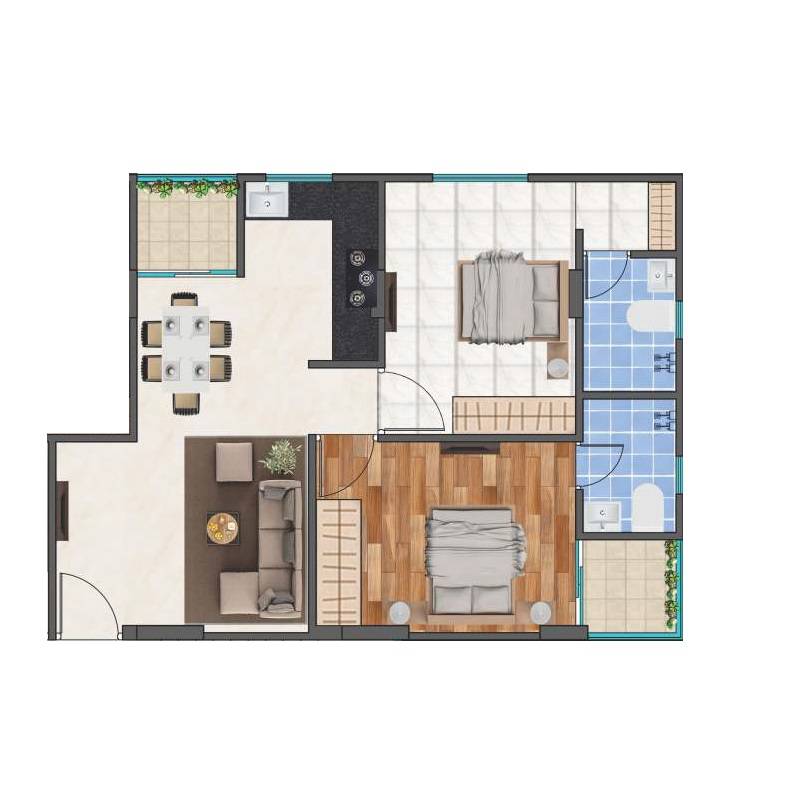 Floor plan of 2 BHK 1006 Sq. Ft. Apartment in MD Avyukta, Jaipur
