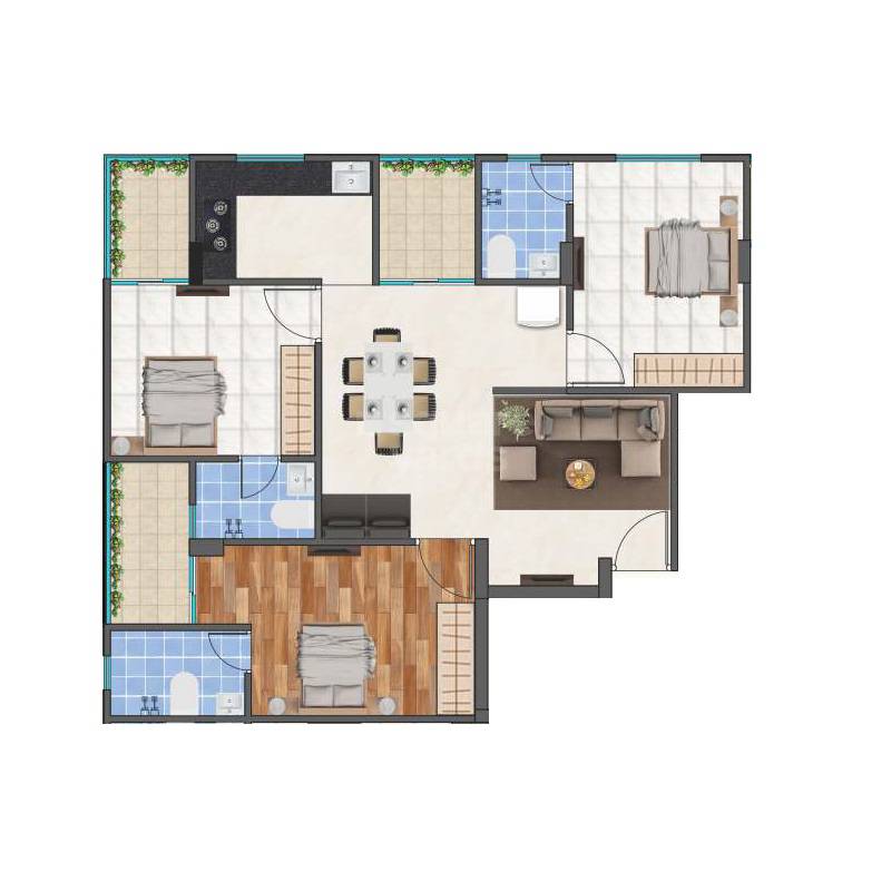 Floor plan of 3 BHK 1444 Sq. Ft. Apartment in MD Avyukta, Jaipur