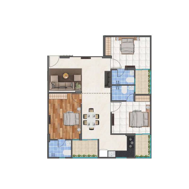 Floor plan of 3 BHK 1511 Sq. Ft. Apartment in MD Avyukta, Jaipur
