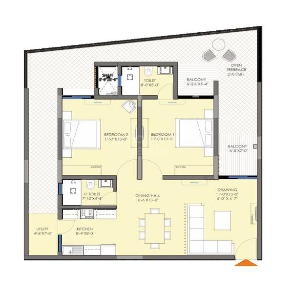 2 BHK 1500 Sq. Ft. Apartment