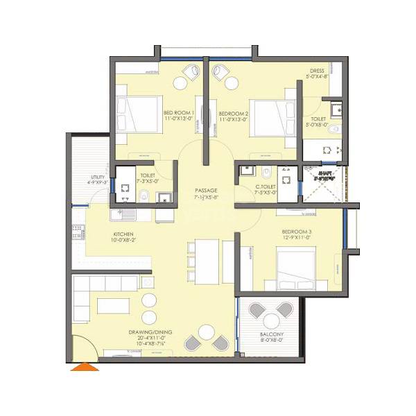 3 BHK 1687 Sq. Ft. Apartment