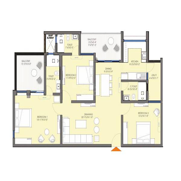 3 BHK 1889 Sq. Ft. Apartment