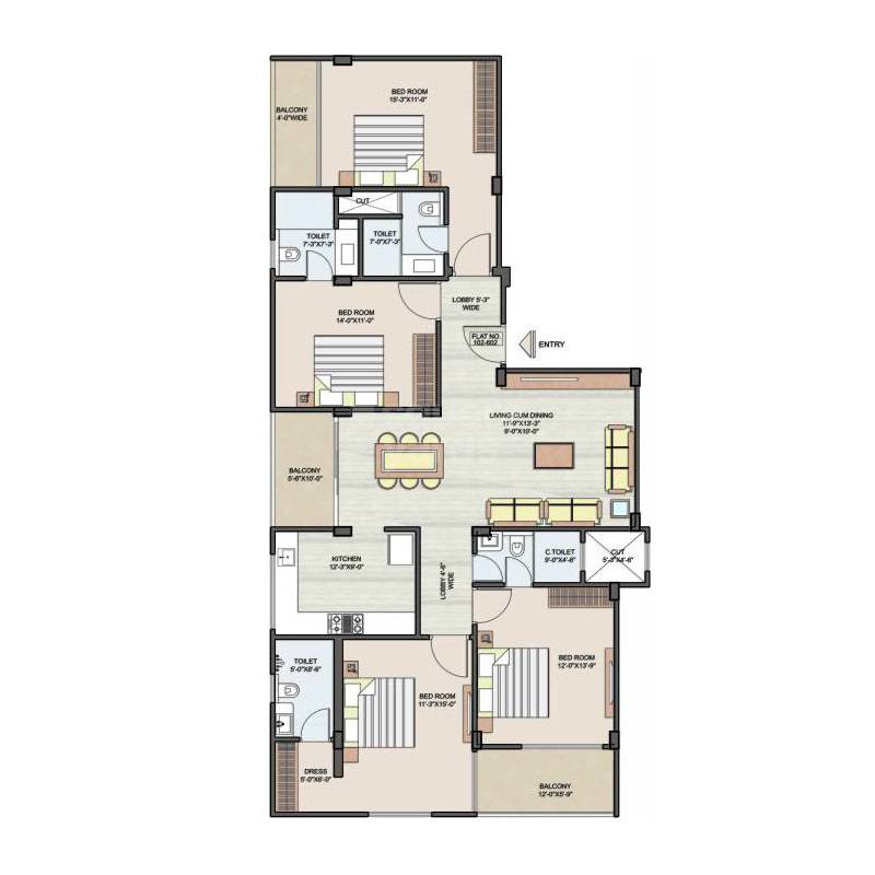 Floor plan of 4 BHK 2336 Sq. Ft. Apartment in SSBC Utsav, Jaipur