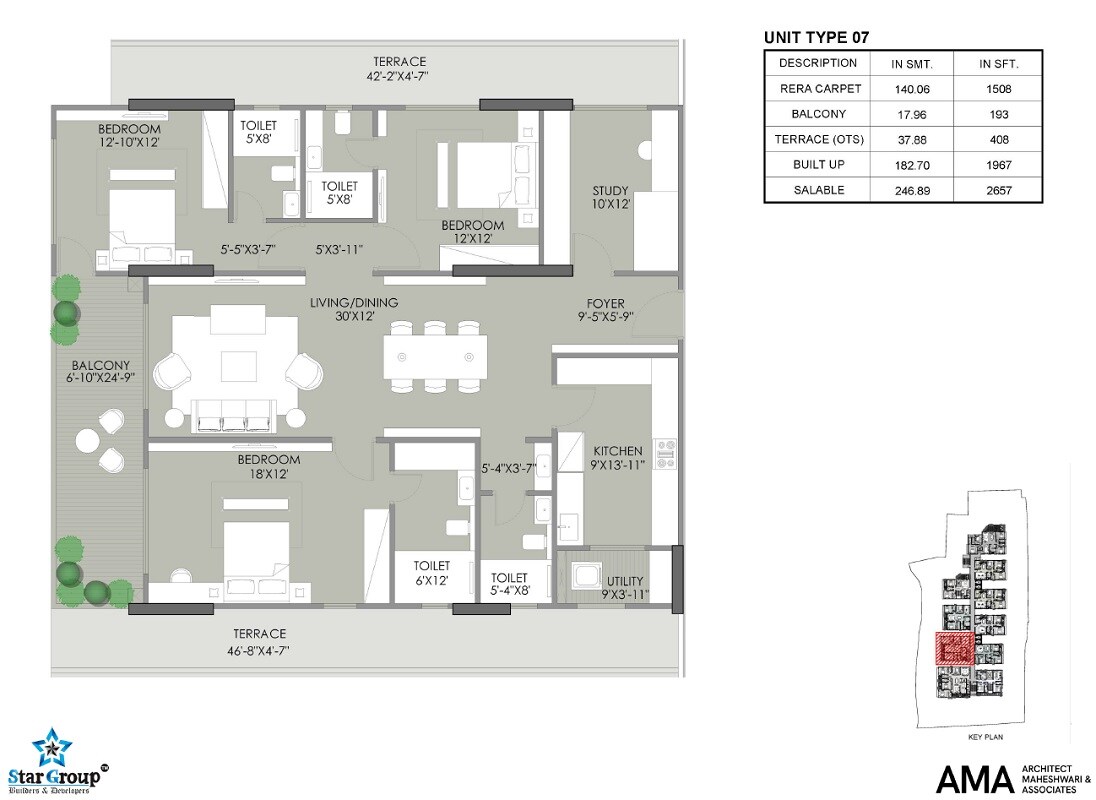 Floor plan of 3 BHK 2657 Sq. Ft. Apartment in Star Islands, Jaipur