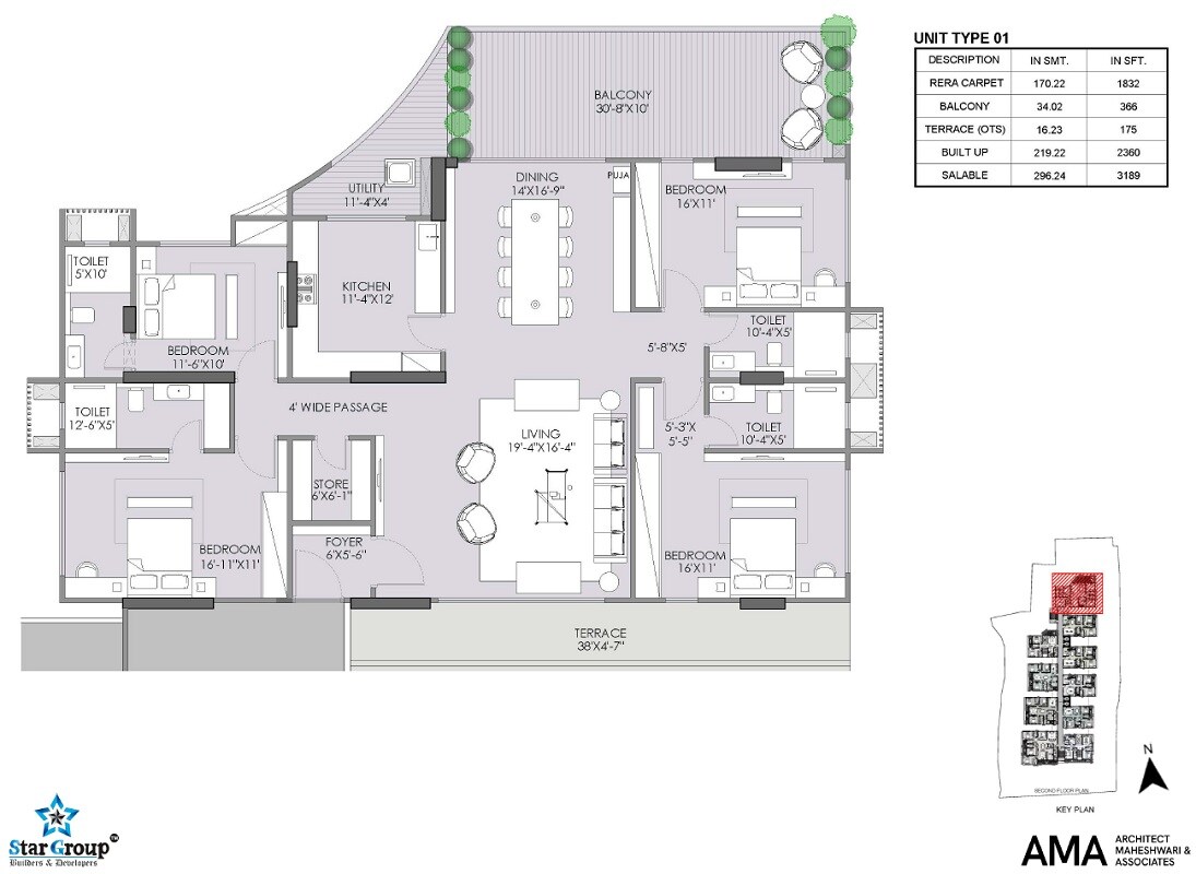 Floor plan of 4 BHK 3189 Sq. Ft. Apartment in Star Islands, Jaipur